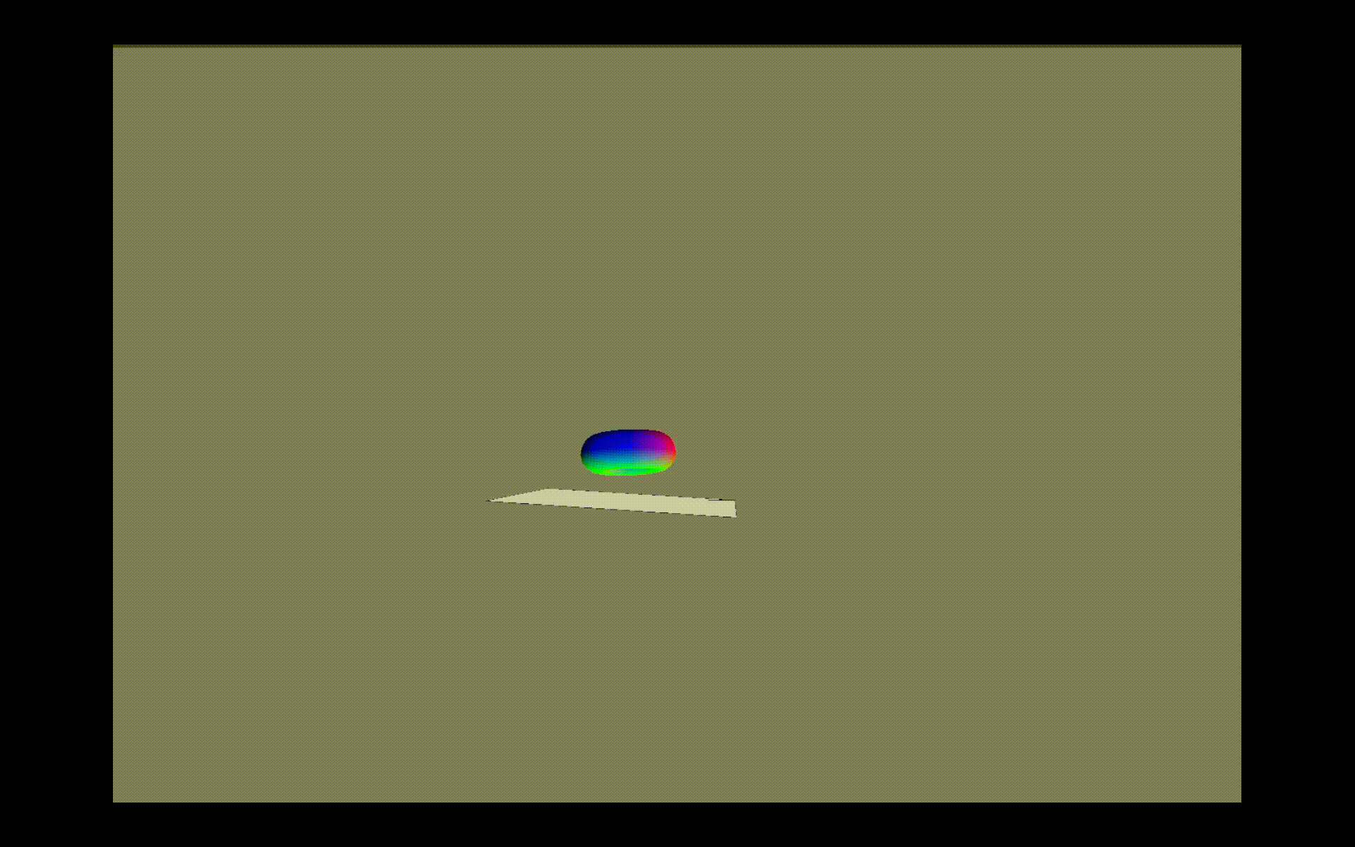 A colorful disc hovers above a thin white platform on a dark brown background. The soft bobbing effect adds a feeling of tension or balance.